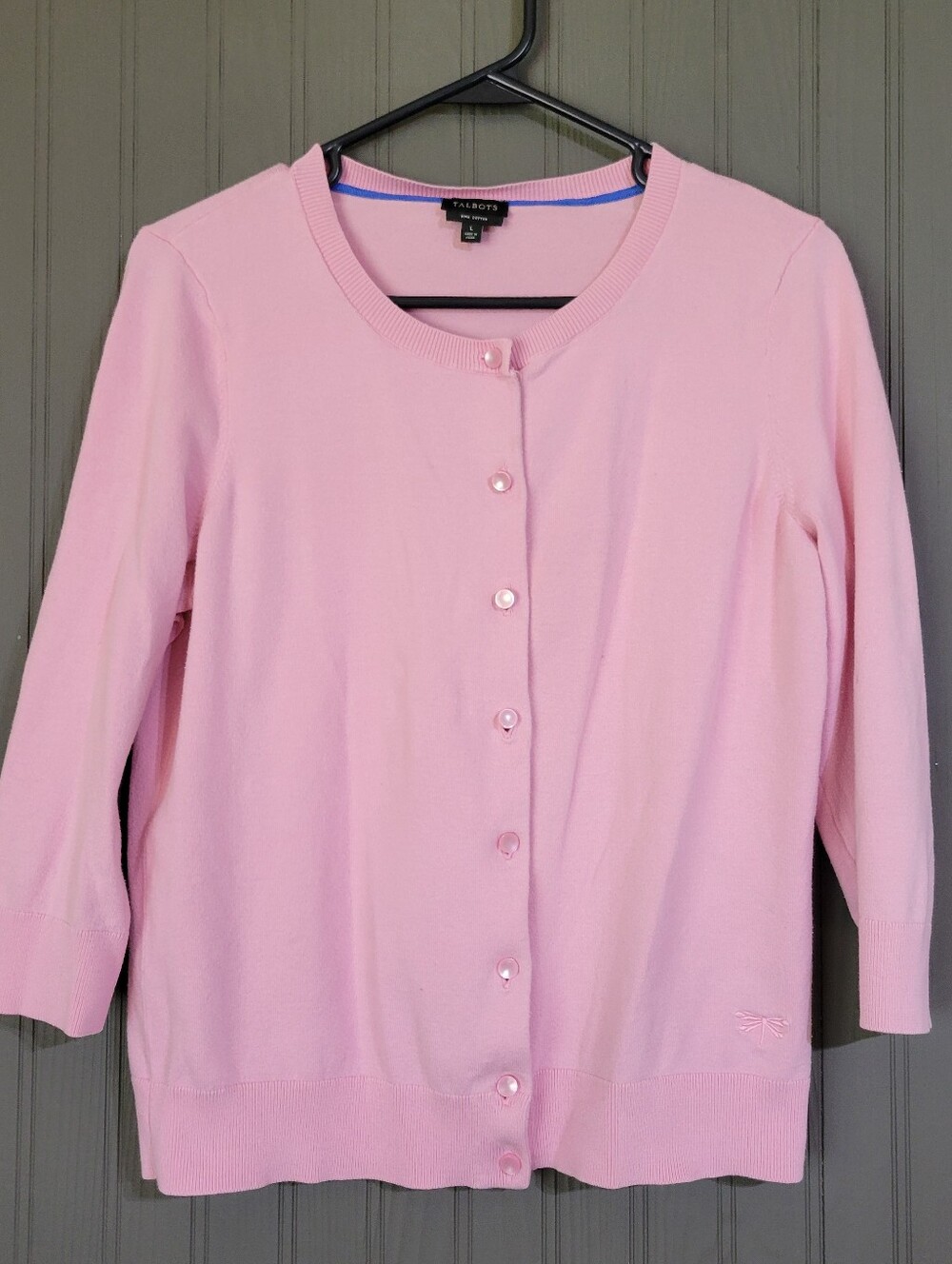 Talbots Button Down Knit Cardigan Sweater Pima Cotton Pink Women's Large